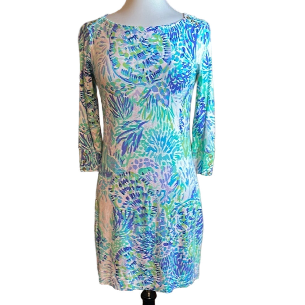 Lilly Pulitzer Sophie Boat Neck Midi Multi Shell Of A Party Dress Size S - EUC